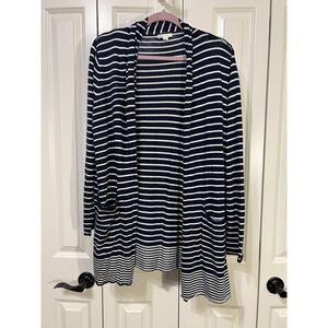 CATO Sweater Womens Size 18/20 Long Sleeve Open Front Cardigan Navy Blue/White